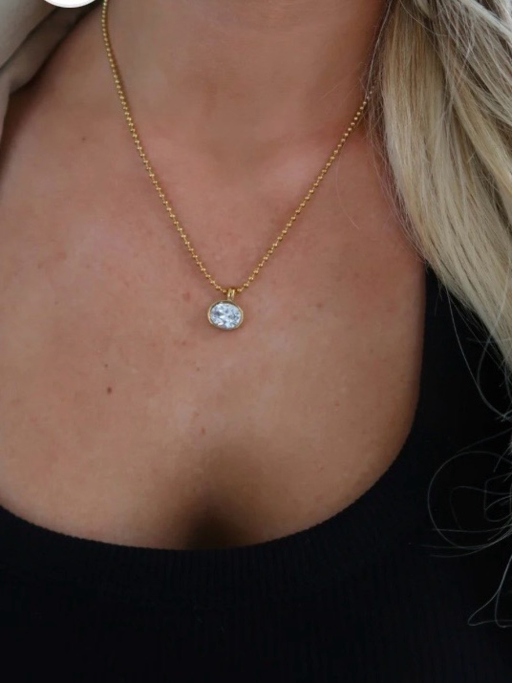 Gold Pendant Necklace with Clear Stone - Elegant Everyday Jewelry